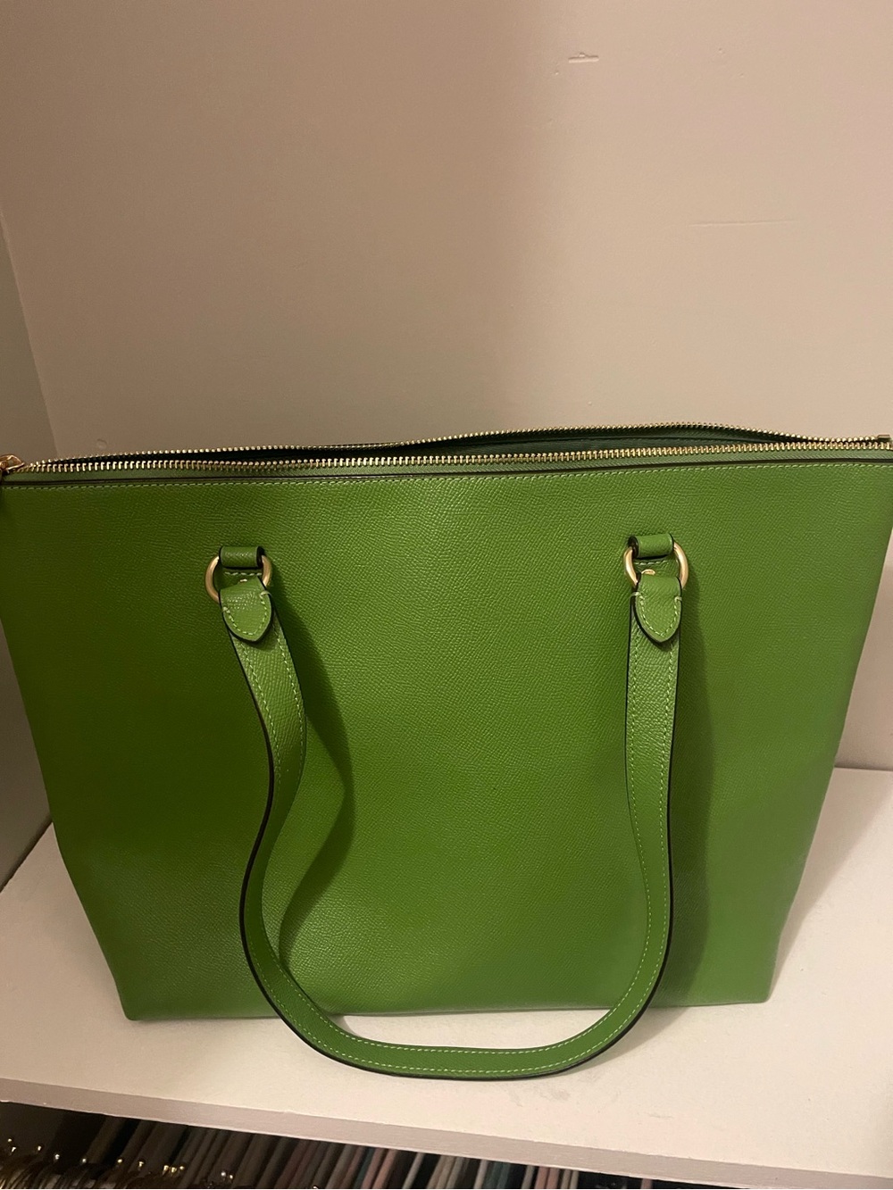 COACH Bright Green Leather Zip-Top Tote with Gold Hardware - Picture 3 of 6